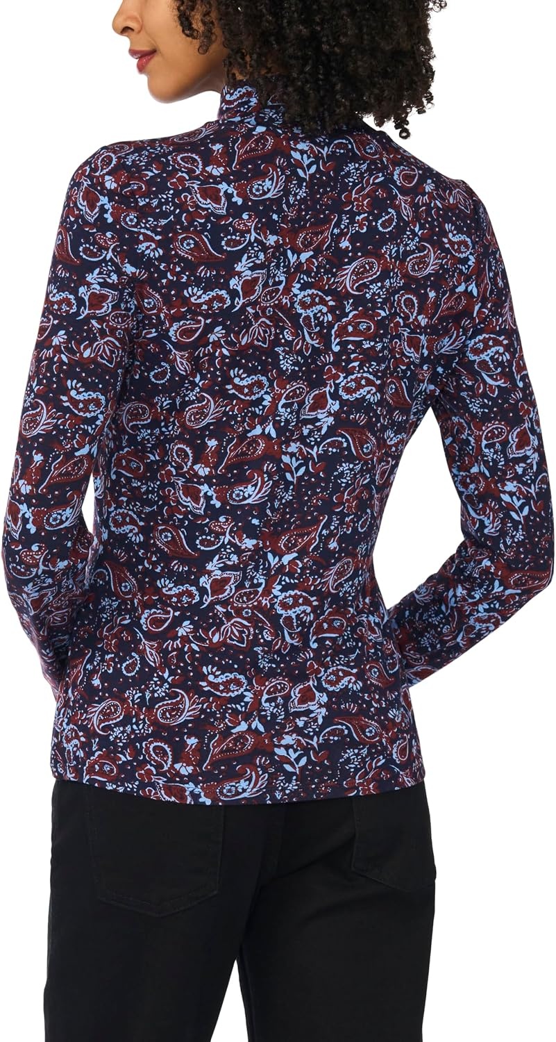 image:imageVince Camuto Womens Floral Mock Neck Long Sleeve TopClassic Navy
