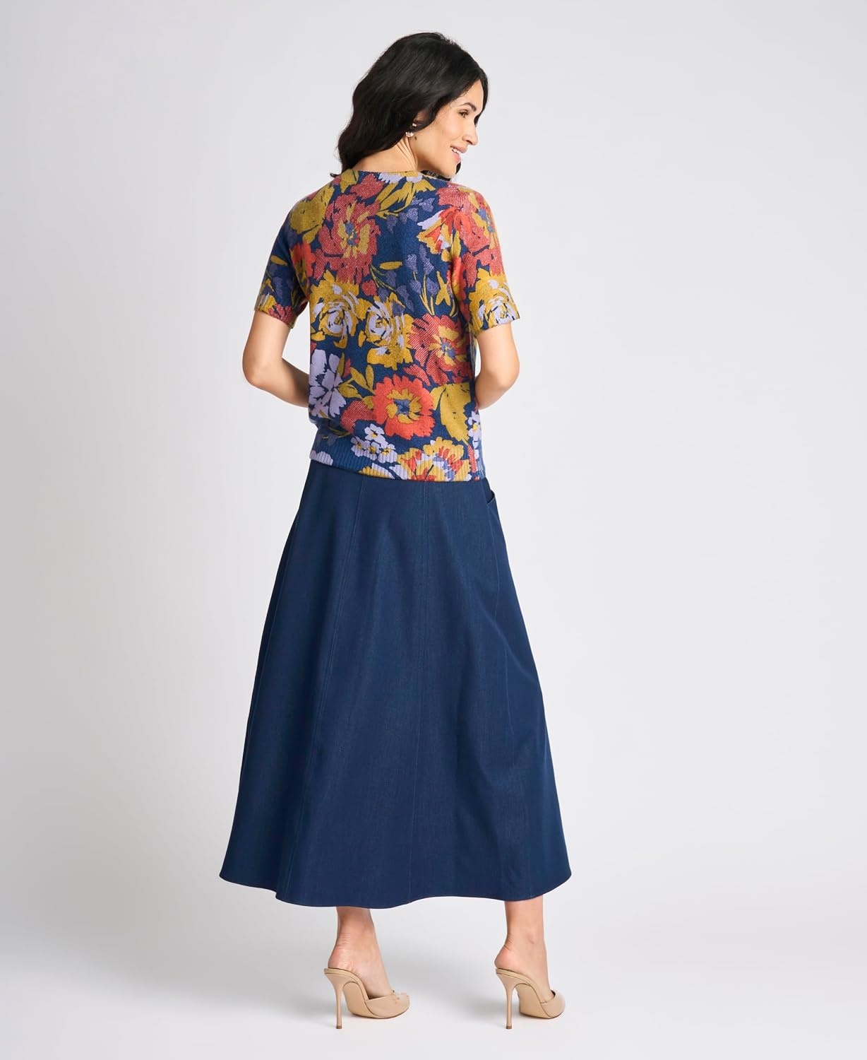 image:imageVince Camuto Womens Floral Printed Short Sleeve Crew Neck SweaterClassic Navy