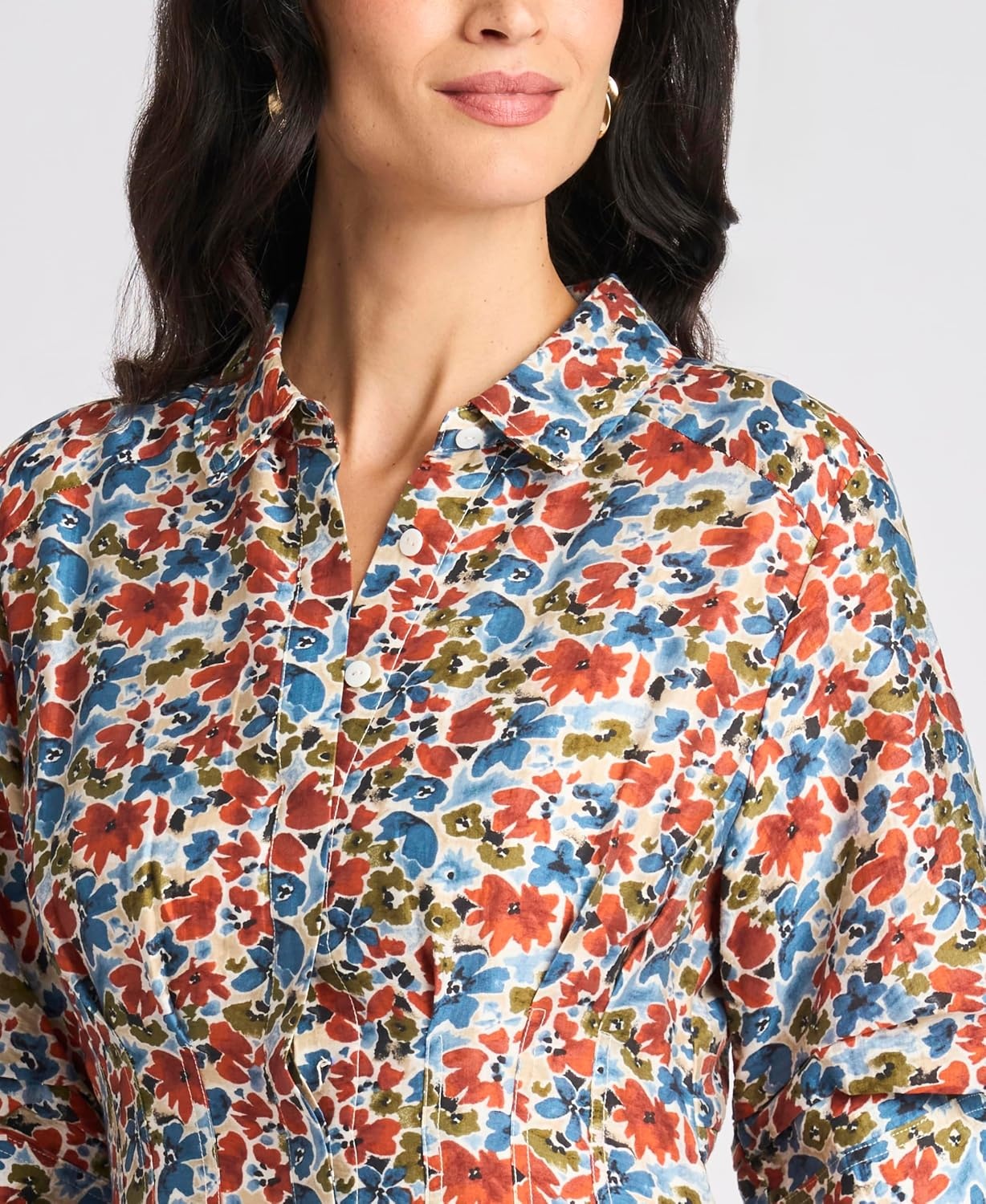 image:imageVince Camuto Womens Floral Short Sleeve Button Up Shirt Dress with Pleat Darts on BodiceDenim Navy
