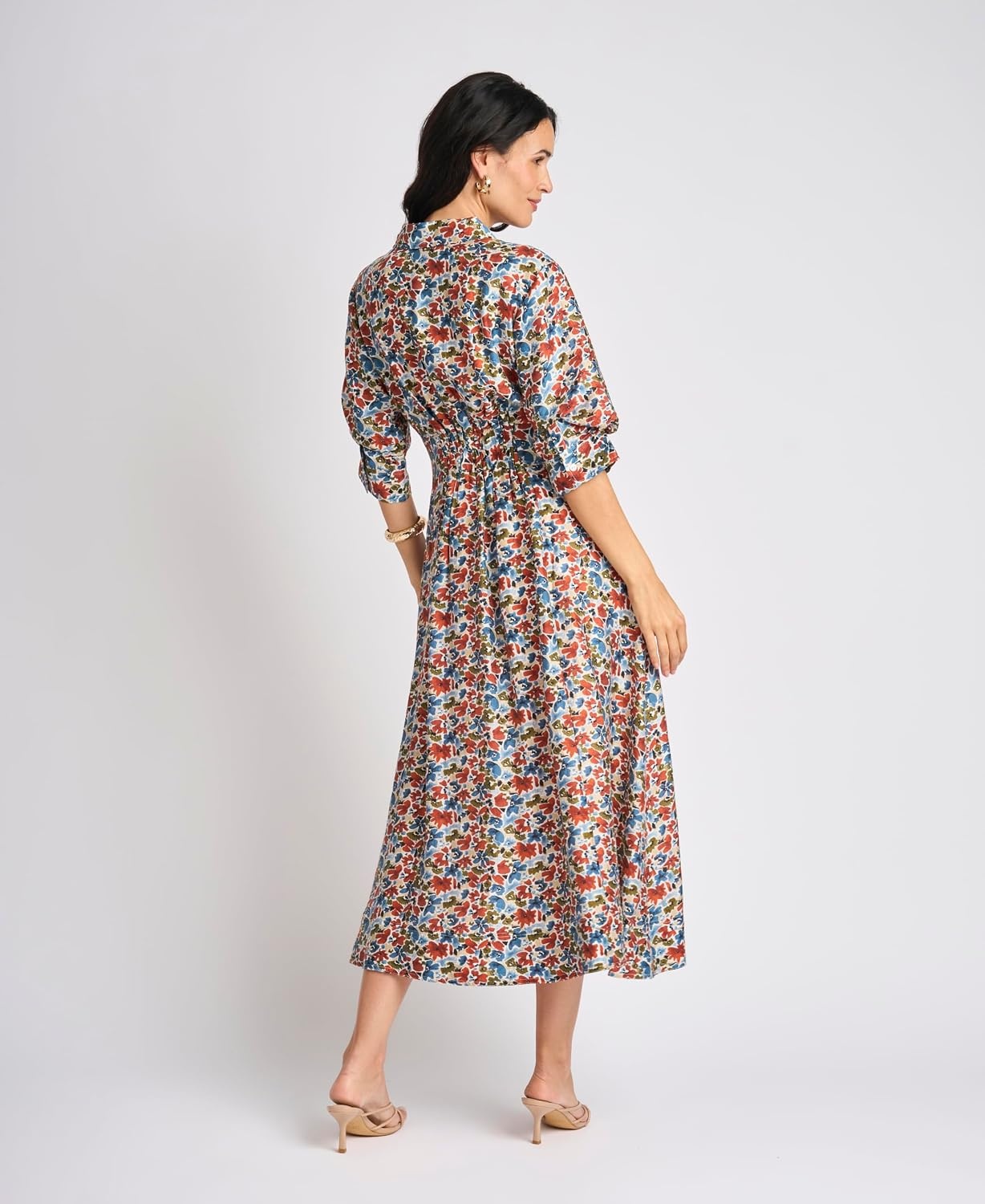 image:imageVince Camuto Womens Floral Short Sleeve Button Up Shirt Dress with Pleat Darts on BodiceDenim Navy