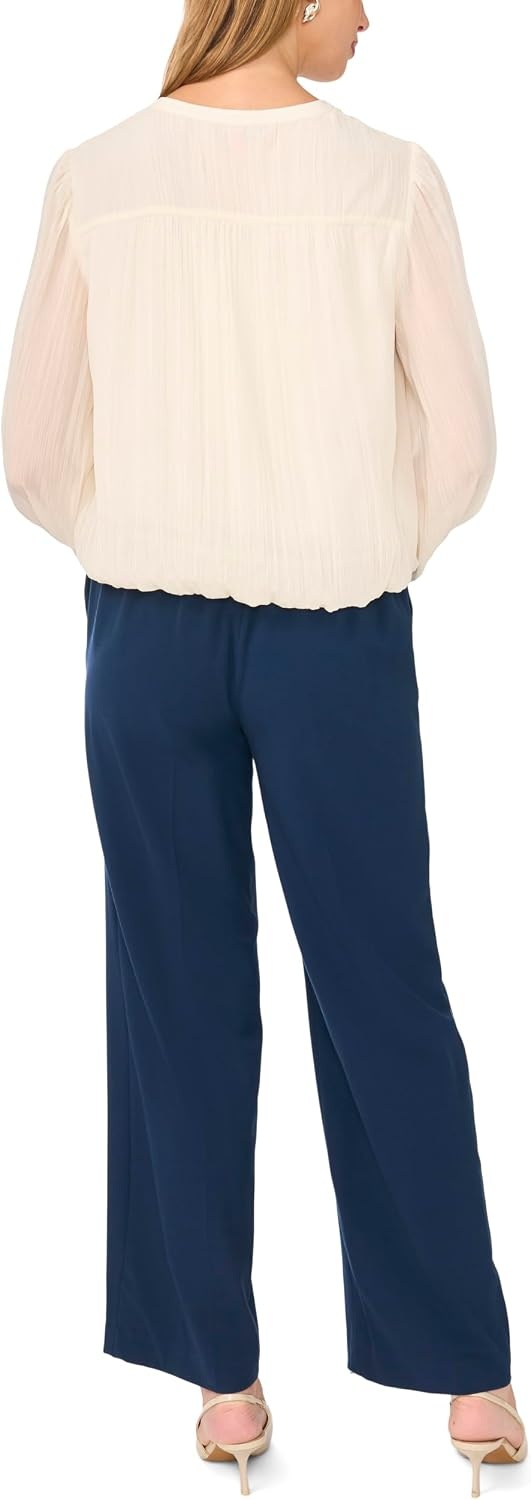 image:imageVince Camuto Womens Long Sleeve Bubble Hem with Split Neck and Two Tie TopSand Drift