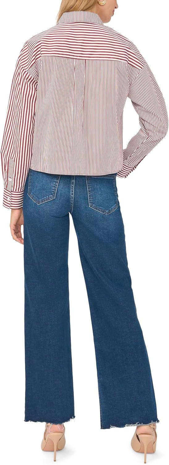 image:imageVince Camuto Womens Long Sleeve Collar Button Down with Front Pocket BlouseBloom Plum