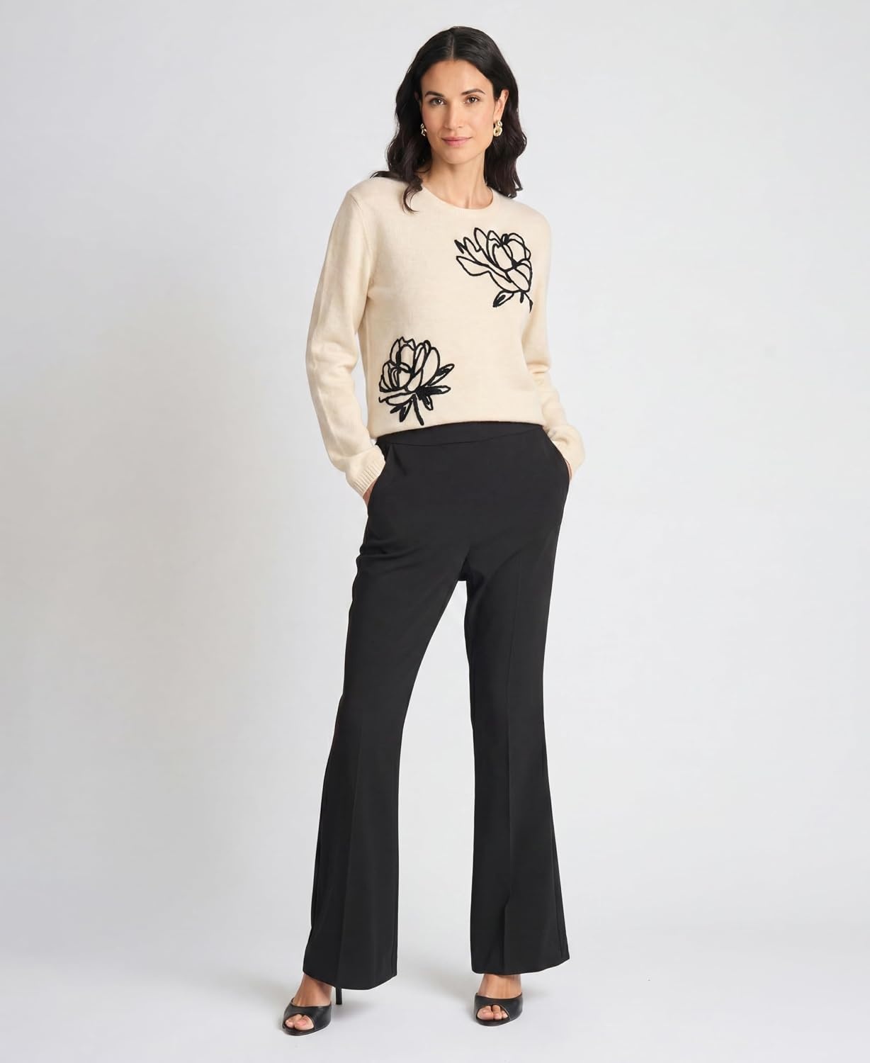 image:imageVince Camuto Womens Long Sleeve Crew Neck Chenille Embroidery SweaterBirch