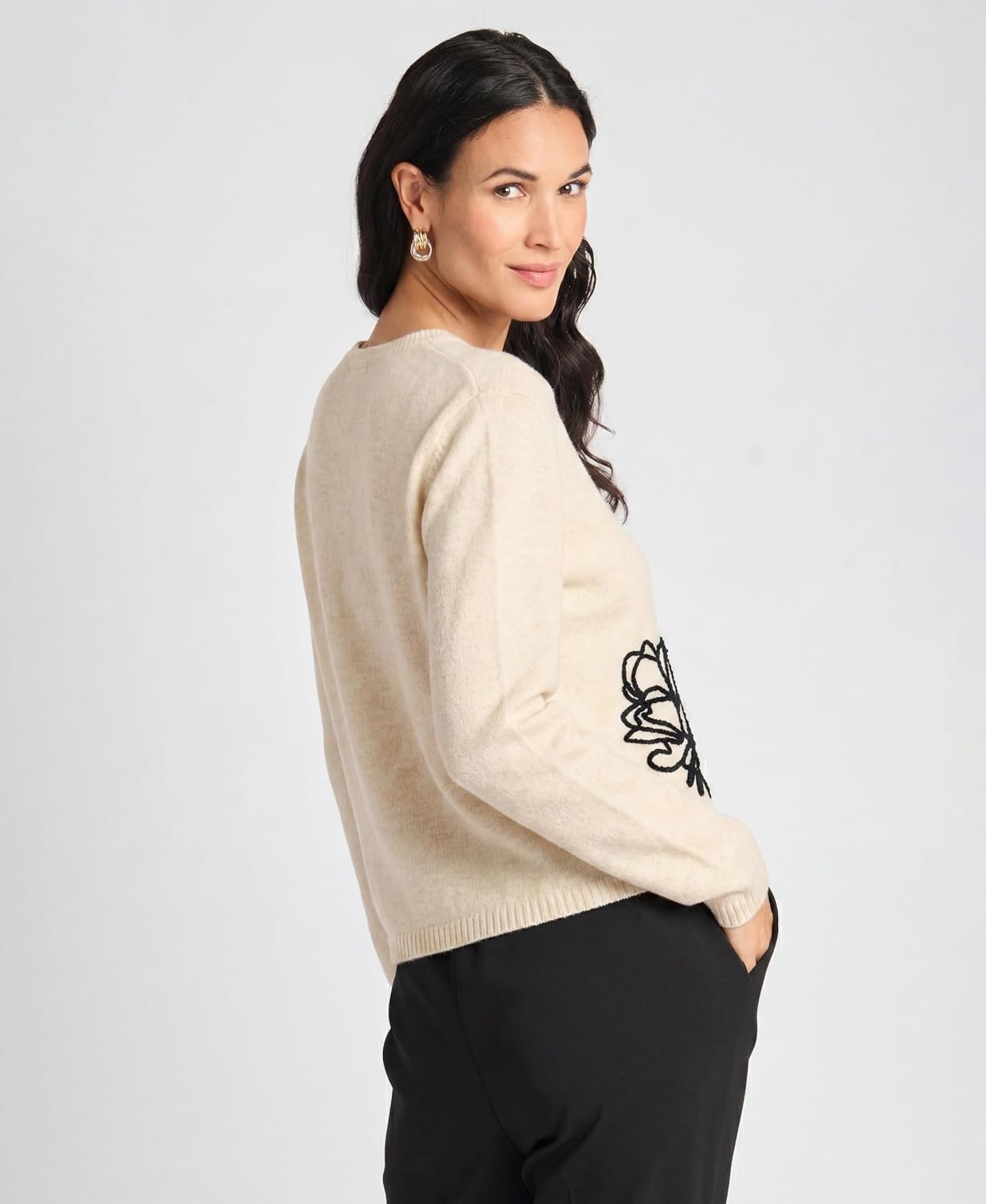 image:imageVince Camuto Womens Long Sleeve Crew Neck Chenille Embroidery SweaterBirch
