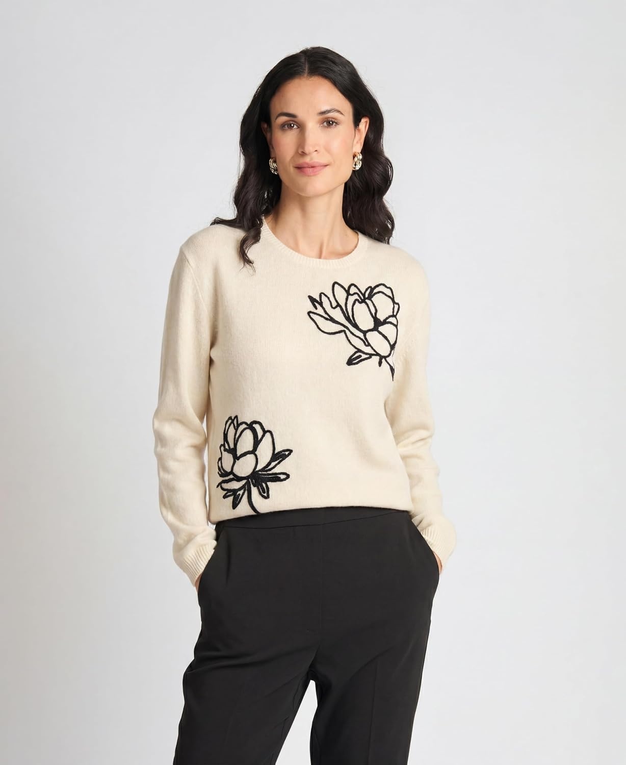 image:imageVince Camuto Womens Long Sleeve Crew Neck Chenille Embroidery SweaterBirch
