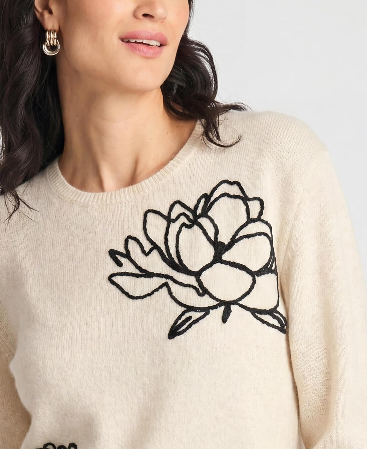 image:imageVince Camuto Womens Long Sleeve Crew Neck Chenille Embroidery SweaterBirch