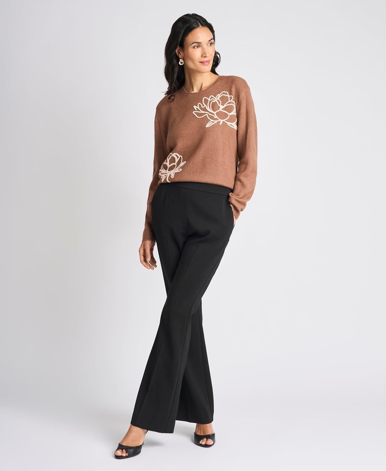 image:imageVince Camuto Womens Long Sleeve Crew Neck Chenille Embroidery SweaterNew Mocha