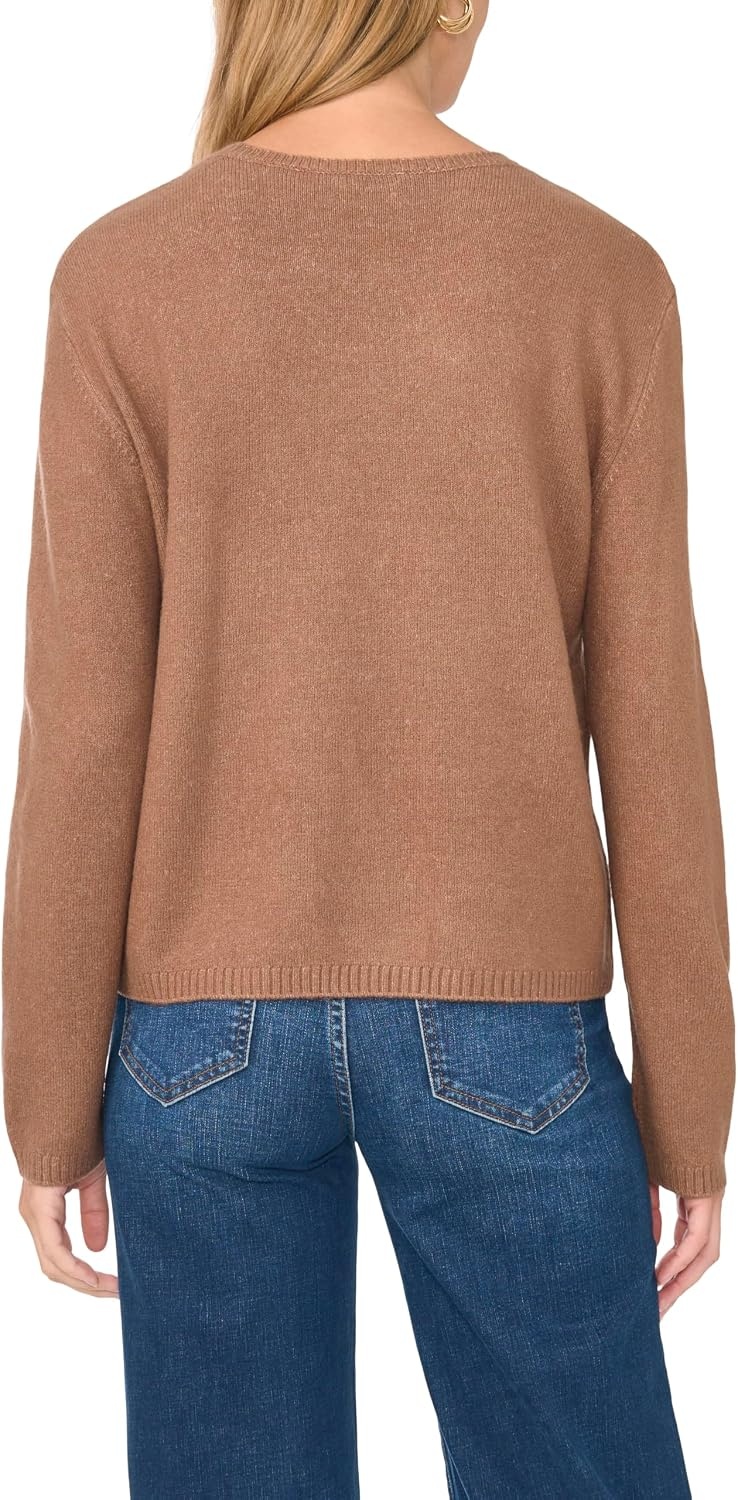 image:imageVince Camuto Womens Long Sleeve Crew Neck Chenille Embroidery SweaterNew Mocha
