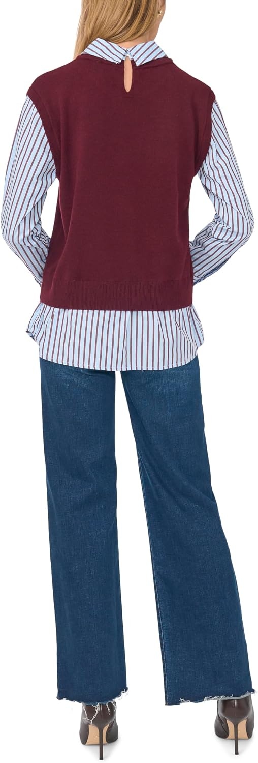 image:imageVince Camuto Womens Long Sleeve Crew Neck Shell TwoferWinetasting