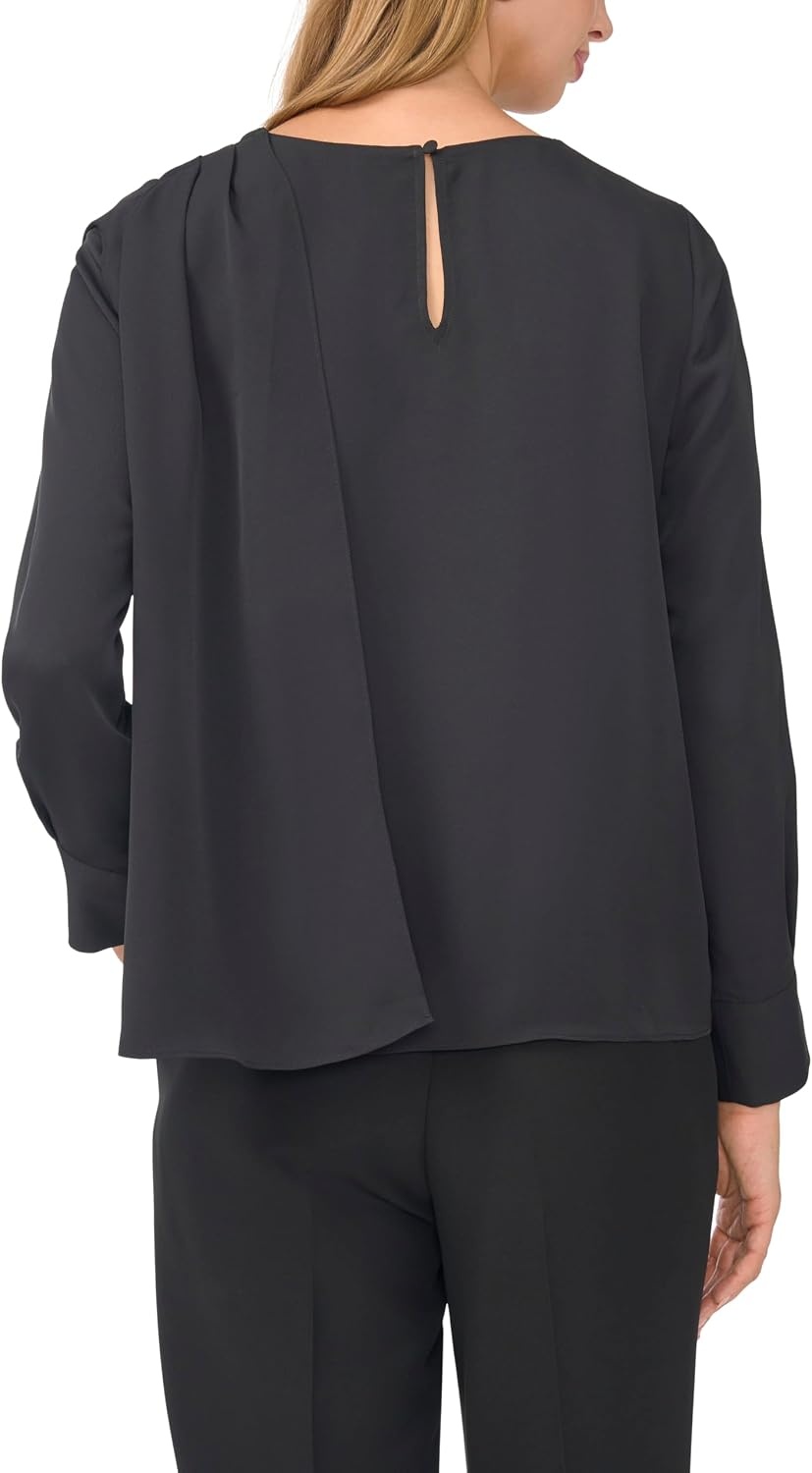 image:imageVince Camuto Womens Long Sleeve Drape Over Neck and Shoulder BlouseRich Black