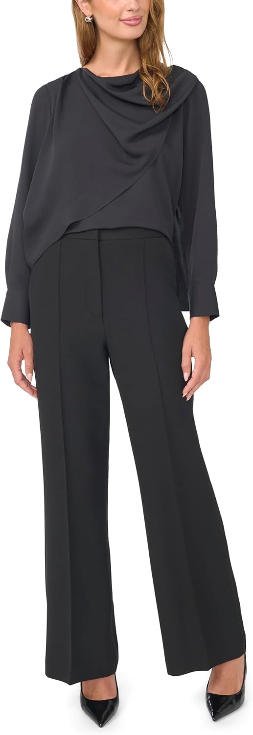image:imageVince Camuto Womens Long Sleeve Drape Over Neck and Shoulder BlouseRich Black