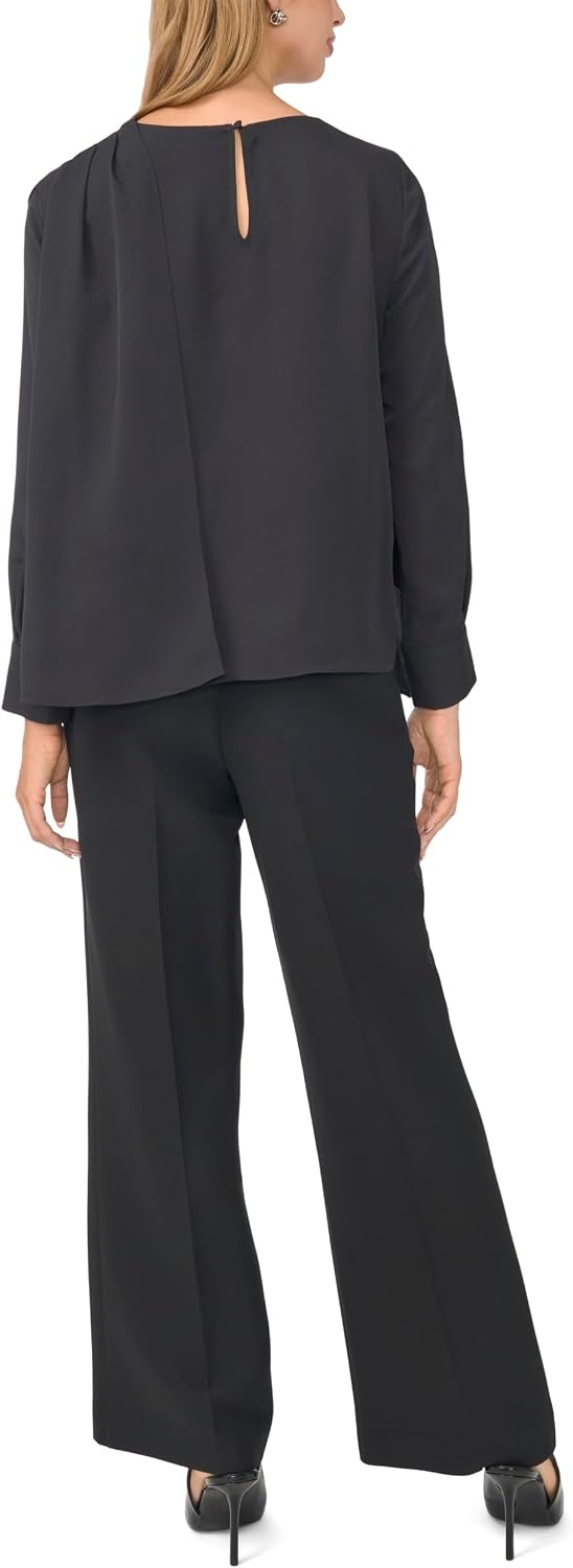 image:imageVince Camuto Womens Long Sleeve Drape Over Neck and Shoulder BlouseRich Black