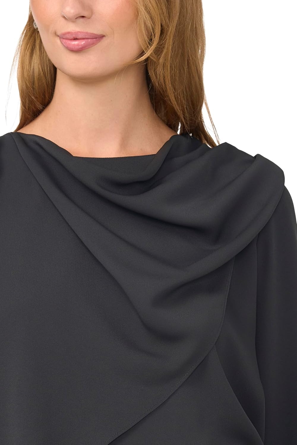 image:imageVince Camuto Womens Long Sleeve Drape Over Neck and Shoulder BlouseRich Black