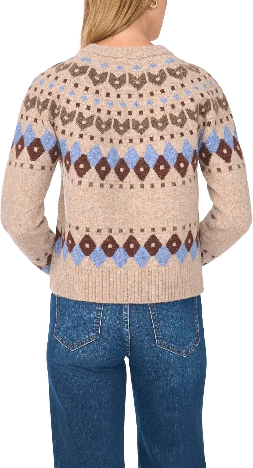 image:imageVince Camuto Womens Long Sleeve Fair Isle CardiganBrown Sugar Melange