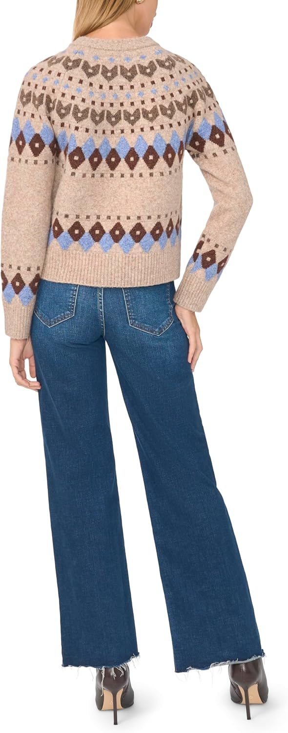 image:imageVince Camuto Womens Long Sleeve Fair Isle CardiganBrown Sugar Melange