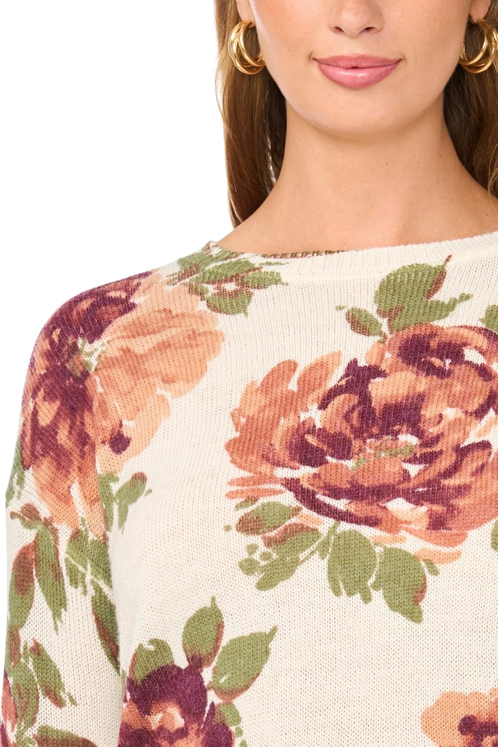 image:imageVince Camuto Womens Long Sleeve Printed Crew Neck SweaterBirch