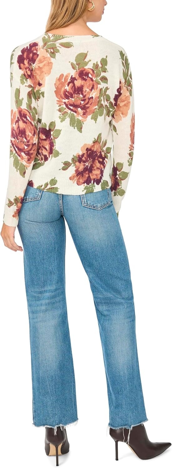 image:imageVince Camuto Womens Long Sleeve Printed Crew Neck SweaterBirch