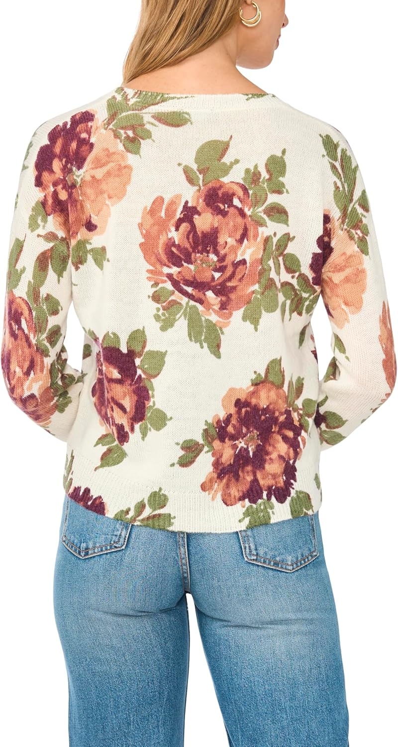 image:imageVince Camuto Womens Long Sleeve Printed Crew Neck SweaterBirch