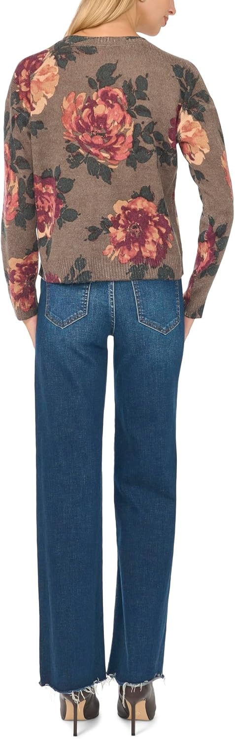 image:imageVince Camuto Womens Long Sleeve Printed Crew Neck SweaterSeal Brown