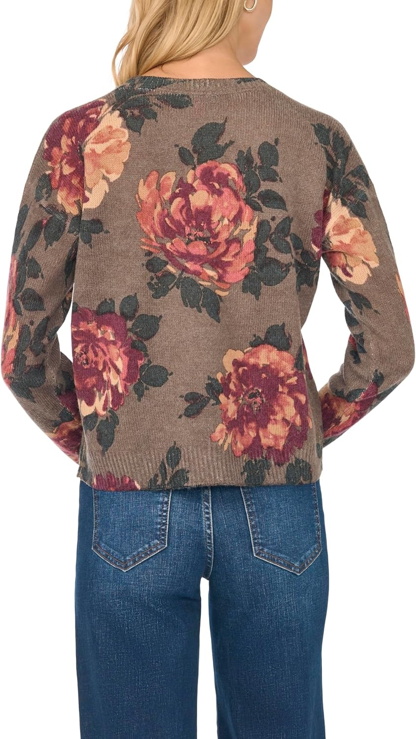 image:imageVince Camuto Womens Long Sleeve Printed Crew Neck SweaterSeal Brown