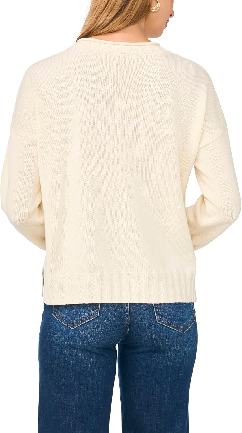 image:imageVince Camuto Womens Long Sleeve Roll Neck Crew Neck SweaterCreamy