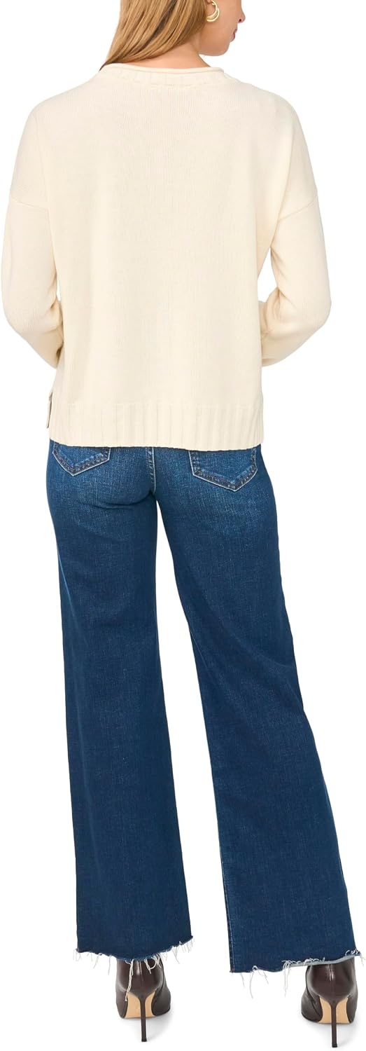 image:imageVince Camuto Womens Long Sleeve Roll Neck Crew Neck SweaterCreamy