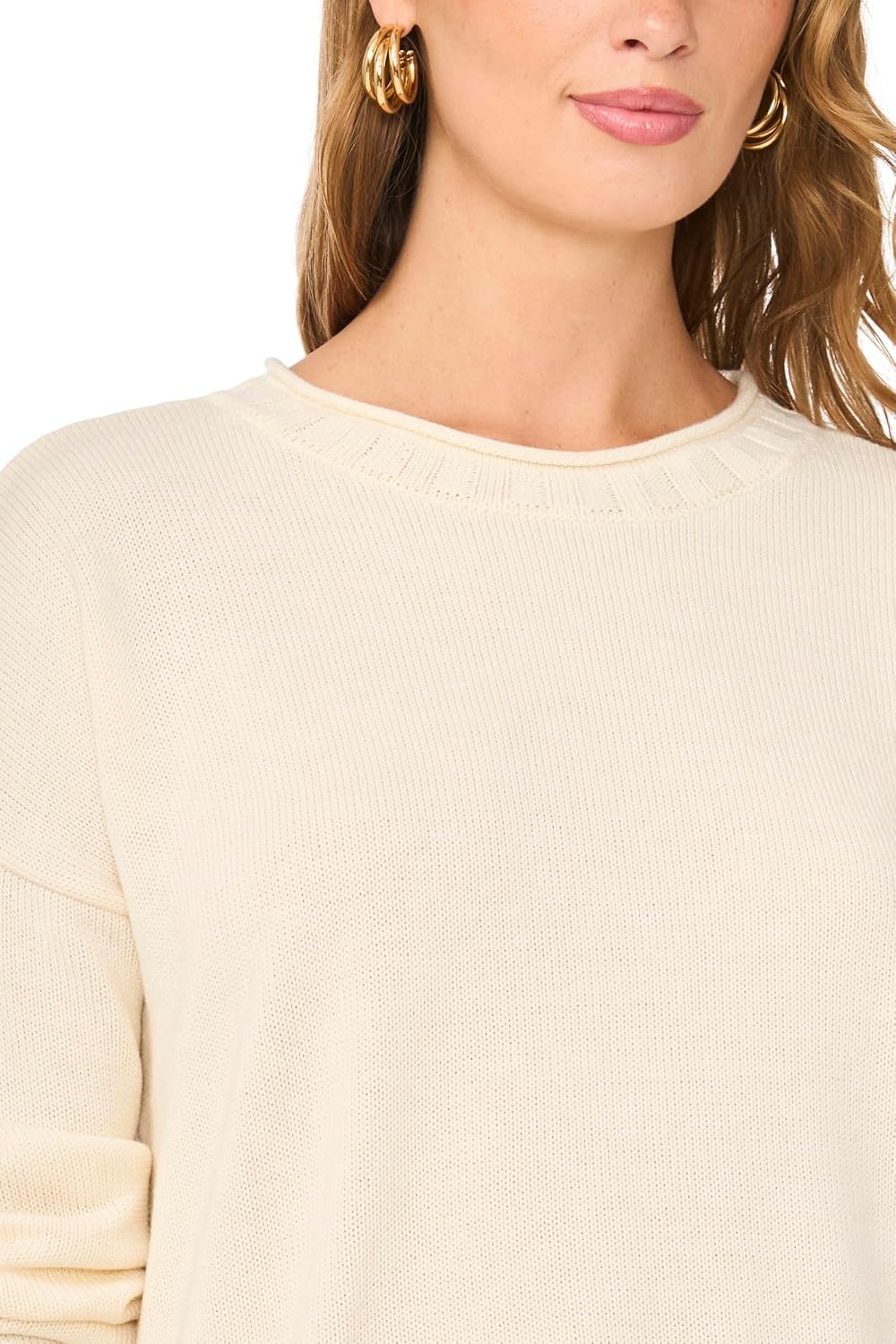 image:imageVince Camuto Womens Long Sleeve Roll Neck Crew Neck SweaterCreamy