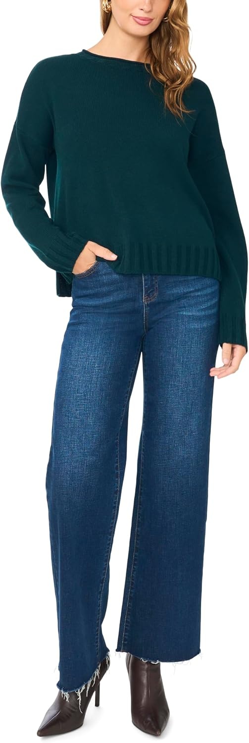 image:imageVince Camuto Womens Long Sleeve Roll Neck Crew Neck SweaterMidnight Green
