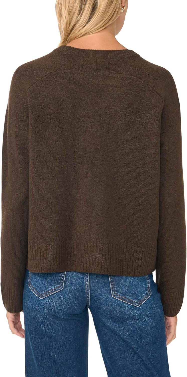image:imageVince Camuto Womens Long Sleeve Saddle Shoulder Crew Neck SweaterChocolate