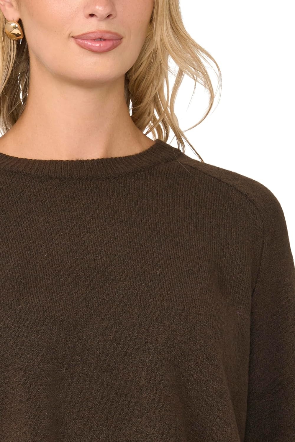 image:imageVince Camuto Womens Long Sleeve Saddle Shoulder Crew Neck SweaterChocolate