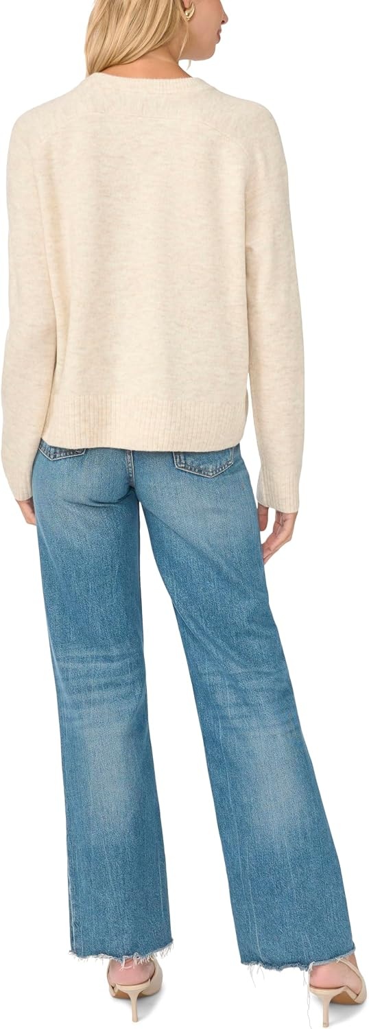 image:imageVince Camuto Womens Long Sleeve Saddle Shoulder Crew Neck SweaterMalted