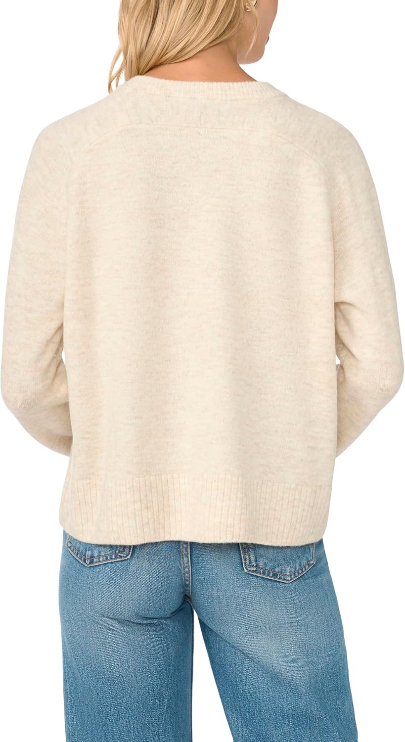 image:imageVince Camuto Womens Long Sleeve Saddle Shoulder Crew Neck SweaterMalted
