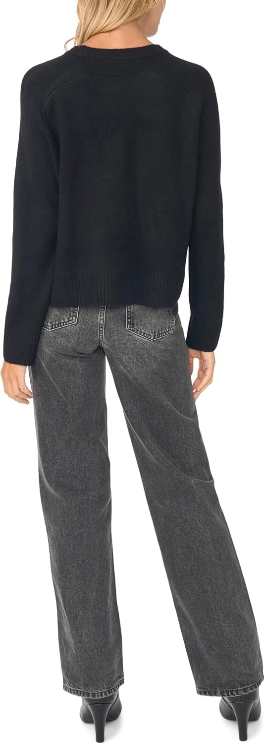 image:imageVince Camuto Womens Long Sleeve Saddle Shoulder Crew Neck SweaterRich Black