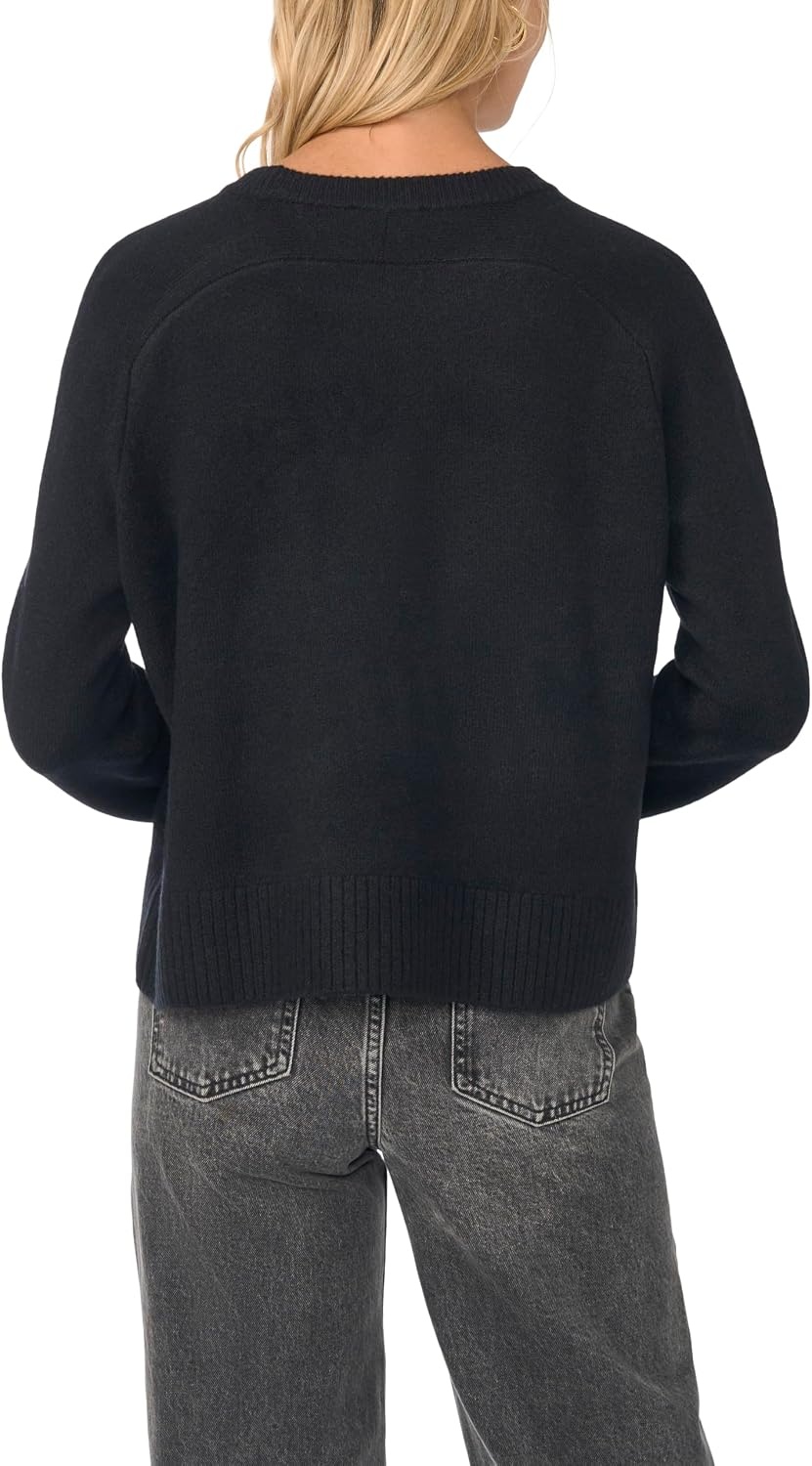image:imageVince Camuto Womens Long Sleeve Saddle Shoulder Crew Neck SweaterRich Black