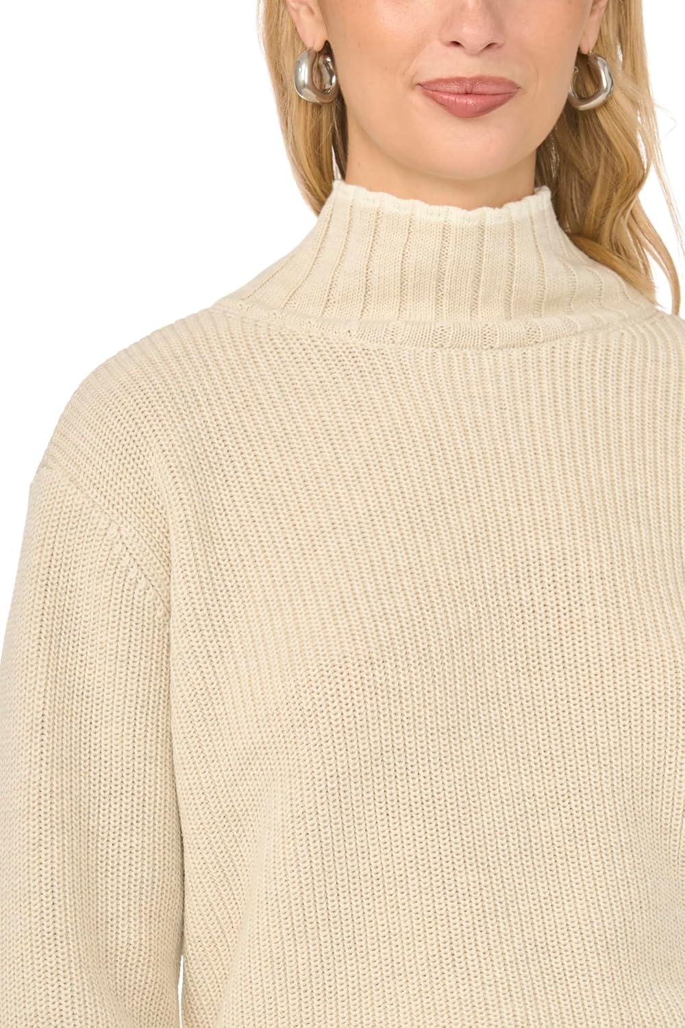 image:imageVince Camuto Womens Long Sleeve Shaker Stitch Turtleneck with Tipping SweaterMalted