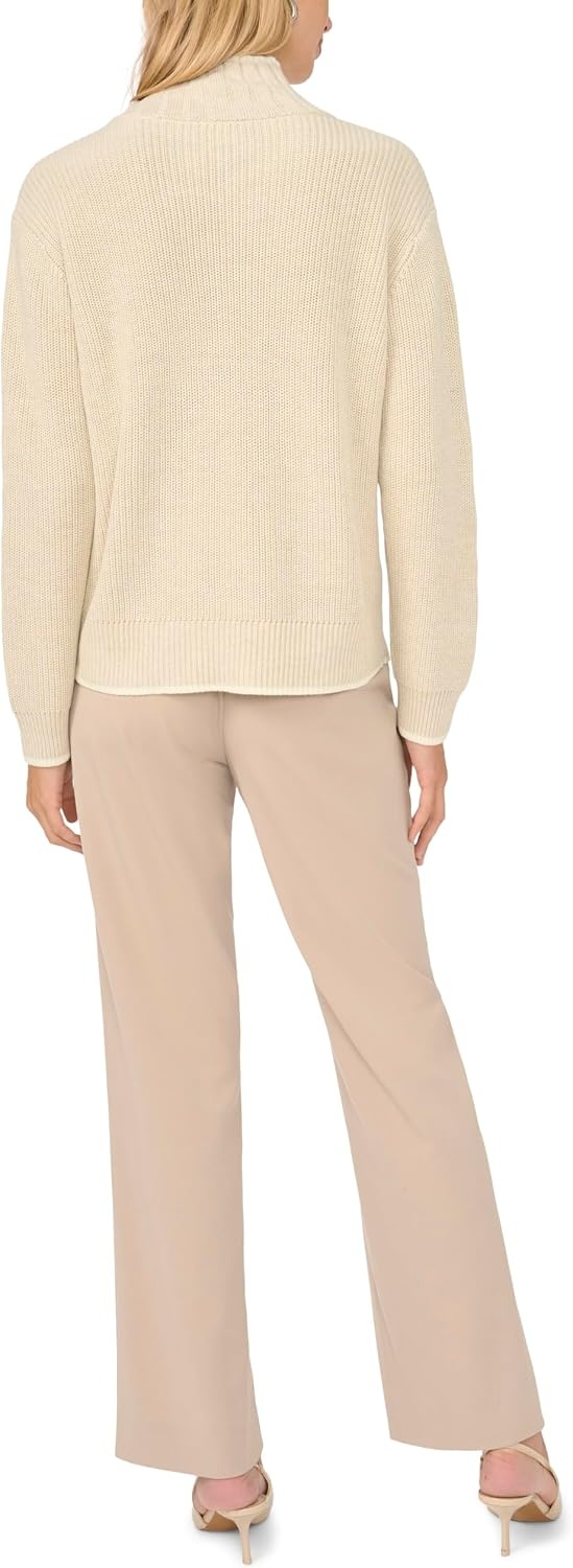 image:imageVince Camuto Womens Long Sleeve Shaker Stitch Turtleneck with Tipping SweaterMalted