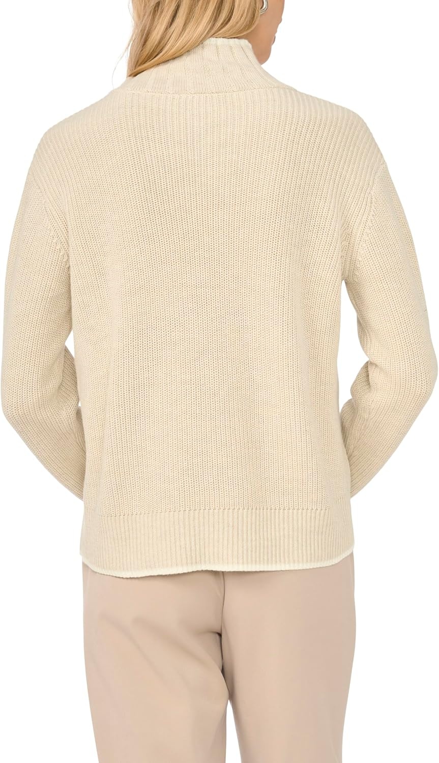 image:imageVince Camuto Womens Long Sleeve Shaker Stitch Turtleneck with Tipping SweaterMalted