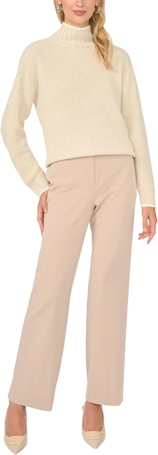 image:imageVince Camuto Womens Long Sleeve Shaker Stitch Turtleneck with Tipping SweaterMalted