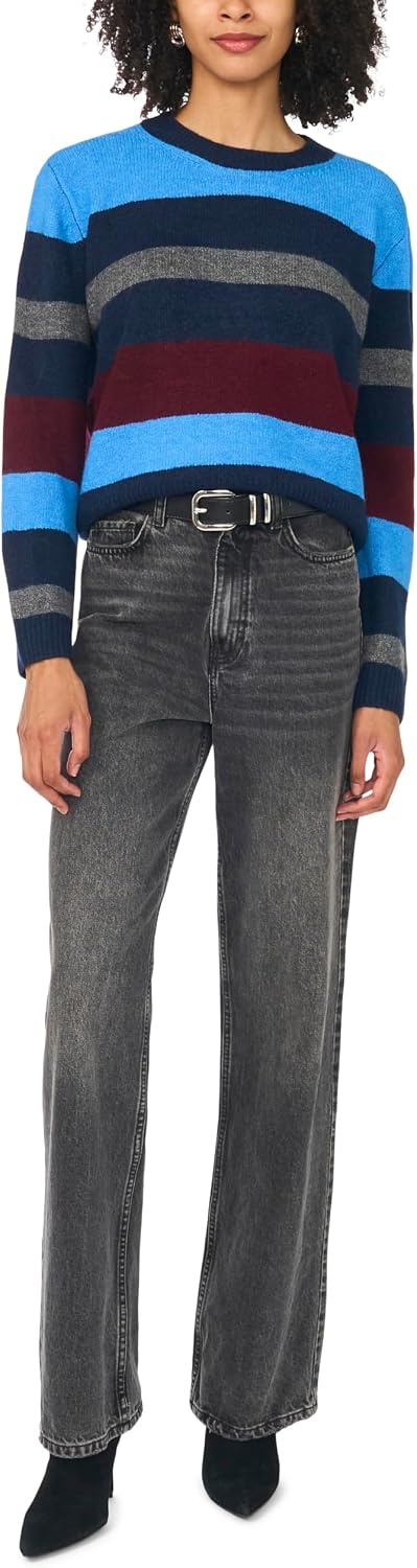 image:imageVince Camuto Womens Long Sleeve Striped Crew Neck SweaterClassic Navy