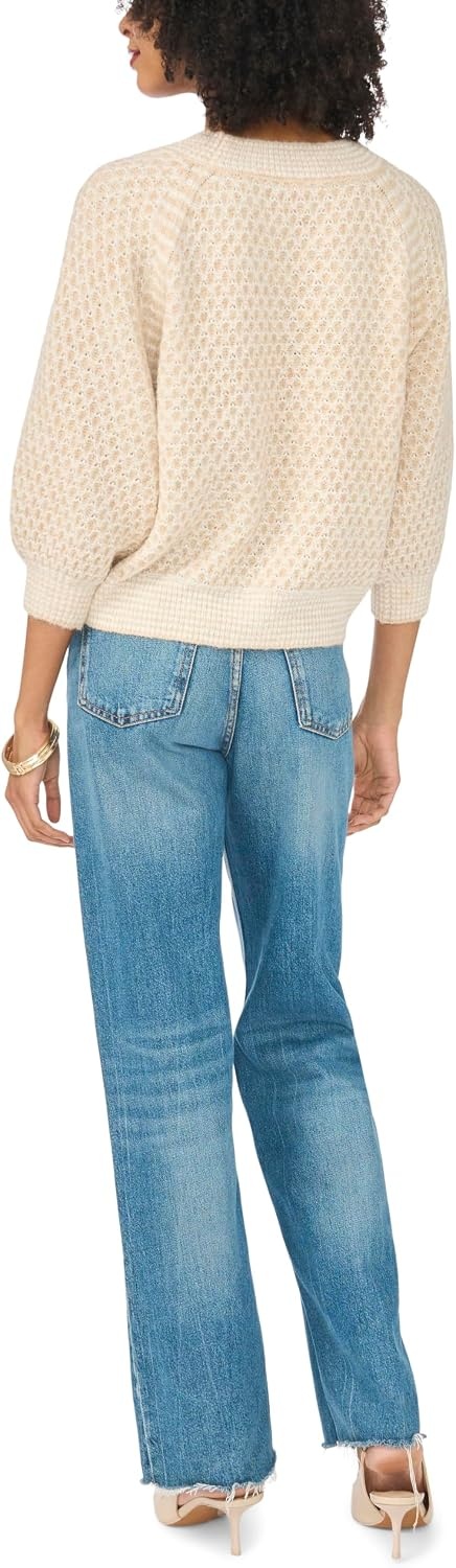 image:imageVince Camuto Womens Long Sleeve Tuck Stitch Raglan Crew Neck SweaterMalted