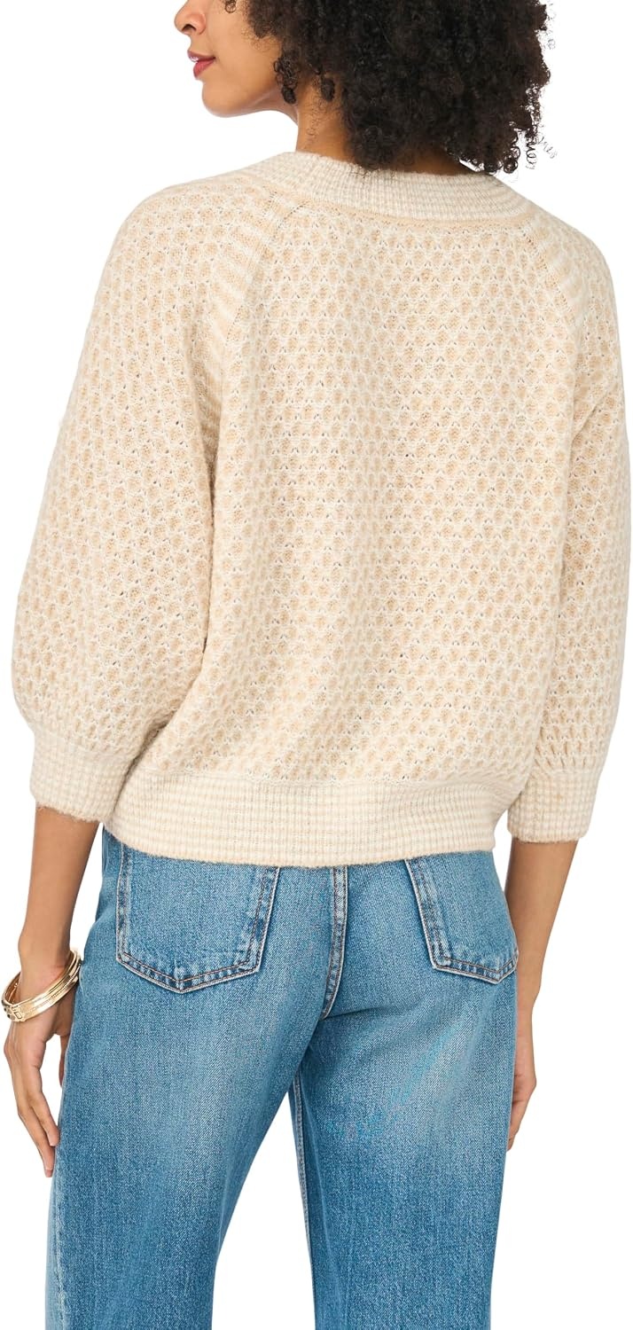 image:imageVince Camuto Womens Long Sleeve Tuck Stitch Raglan Crew Neck SweaterMalted