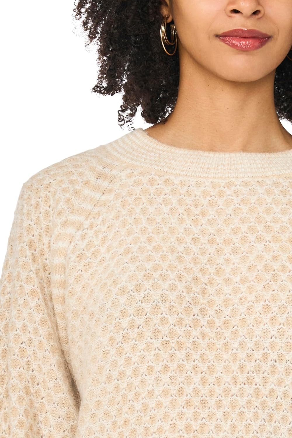 image:imageVince Camuto Womens Long Sleeve Tuck Stitch Raglan Crew Neck SweaterMalted