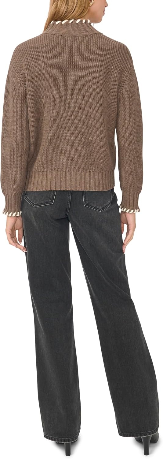 image:imageVince Camuto Womens Long Sleeve Turtleneck with Whip Stitch SweaterSmoked Oak
