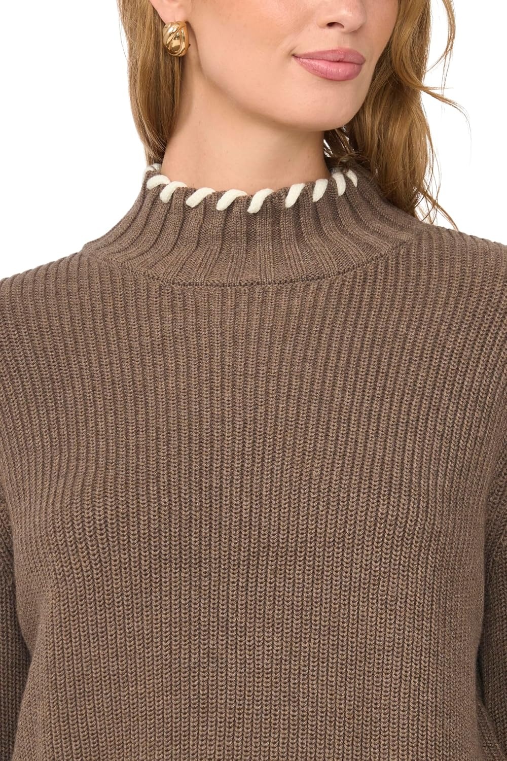 image:imageVince Camuto Womens Long Sleeve Turtleneck with Whip Stitch SweaterSmoked Oak