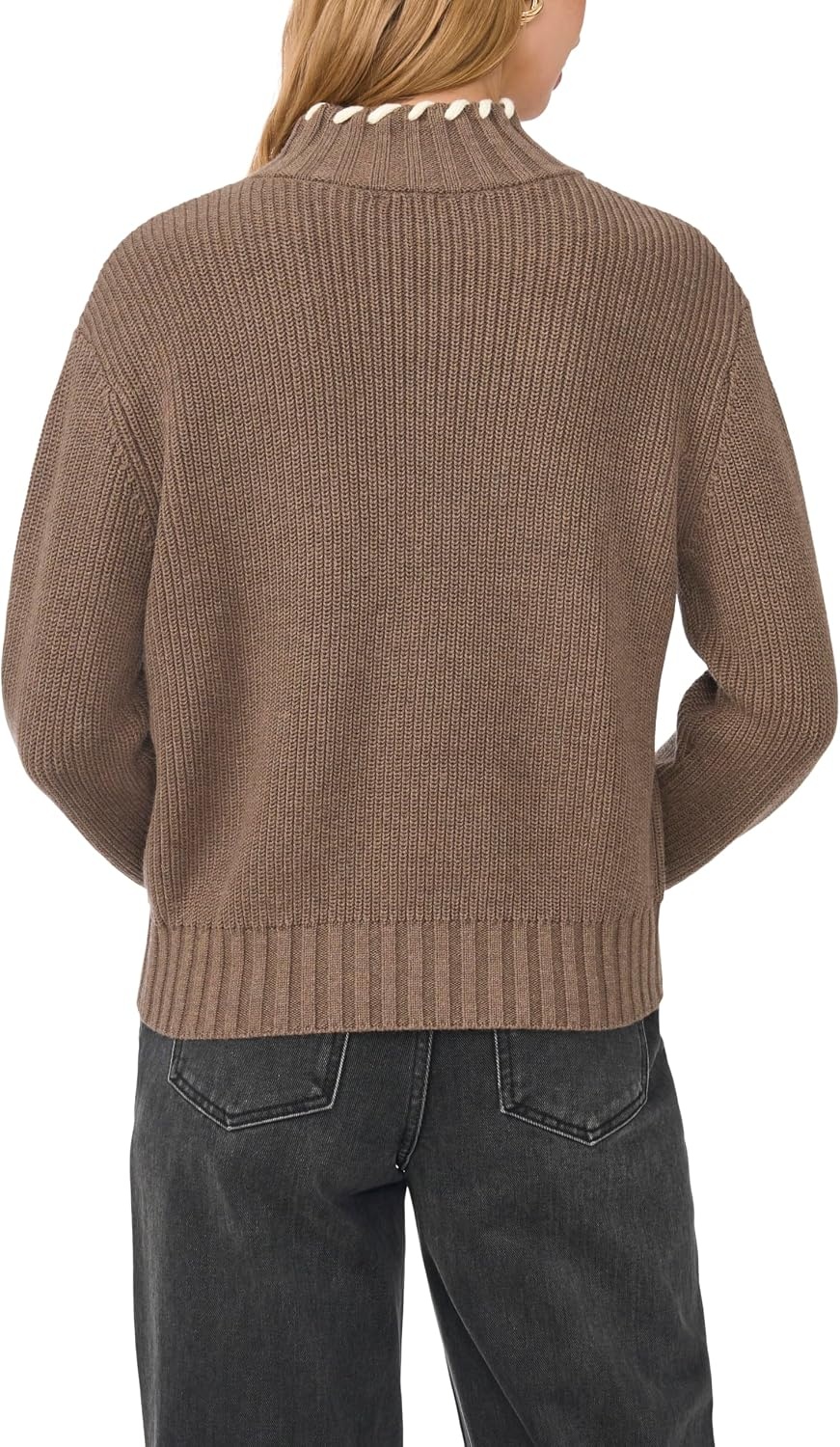 image:imageVince Camuto Womens Long Sleeve Turtleneck with Whip Stitch SweaterSmoked Oak