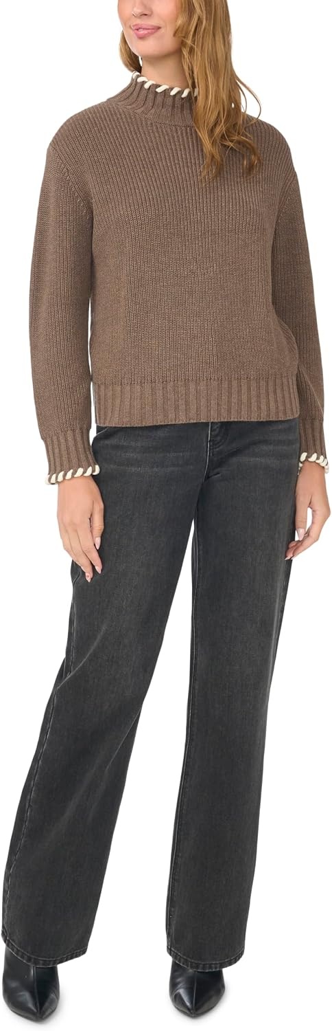 image:imageVince Camuto Womens Long Sleeve Turtleneck with Whip Stitch SweaterSmoked Oak