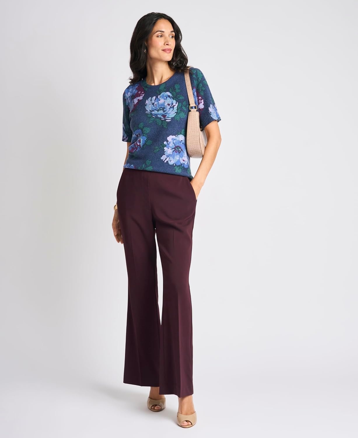 image:imageVince Camuto Womens Printed Short Sleeve Crew Neck SweaterIndigo Night