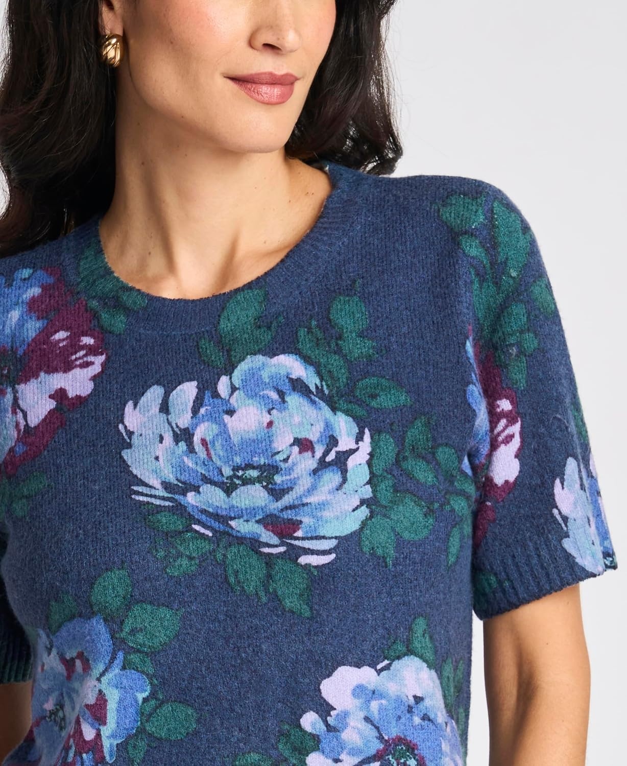 image:imageVince Camuto Womens Printed Short Sleeve Crew Neck SweaterIndigo Night