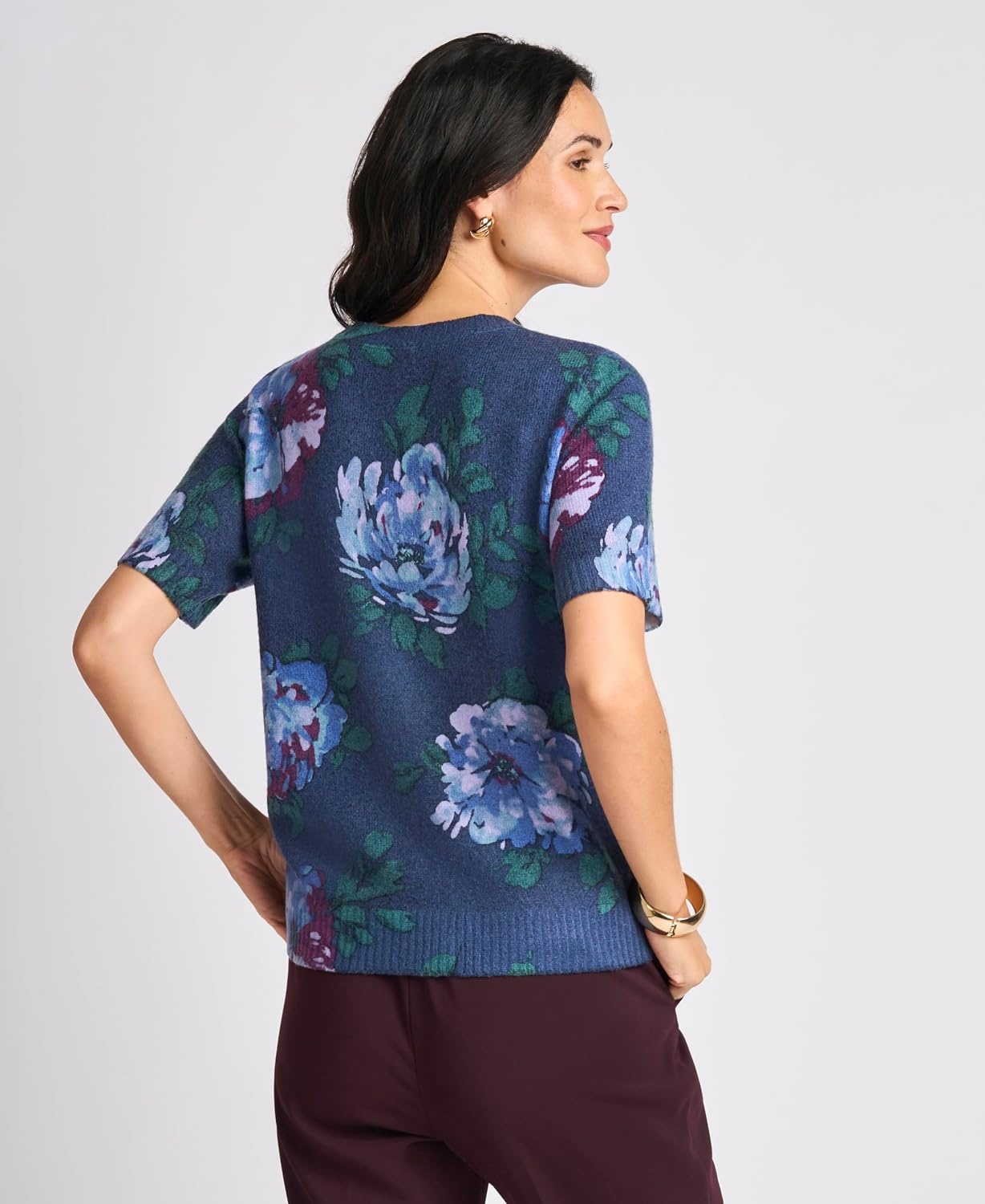 image:imageVince Camuto Womens Printed Short Sleeve Crew Neck SweaterIndigo Night