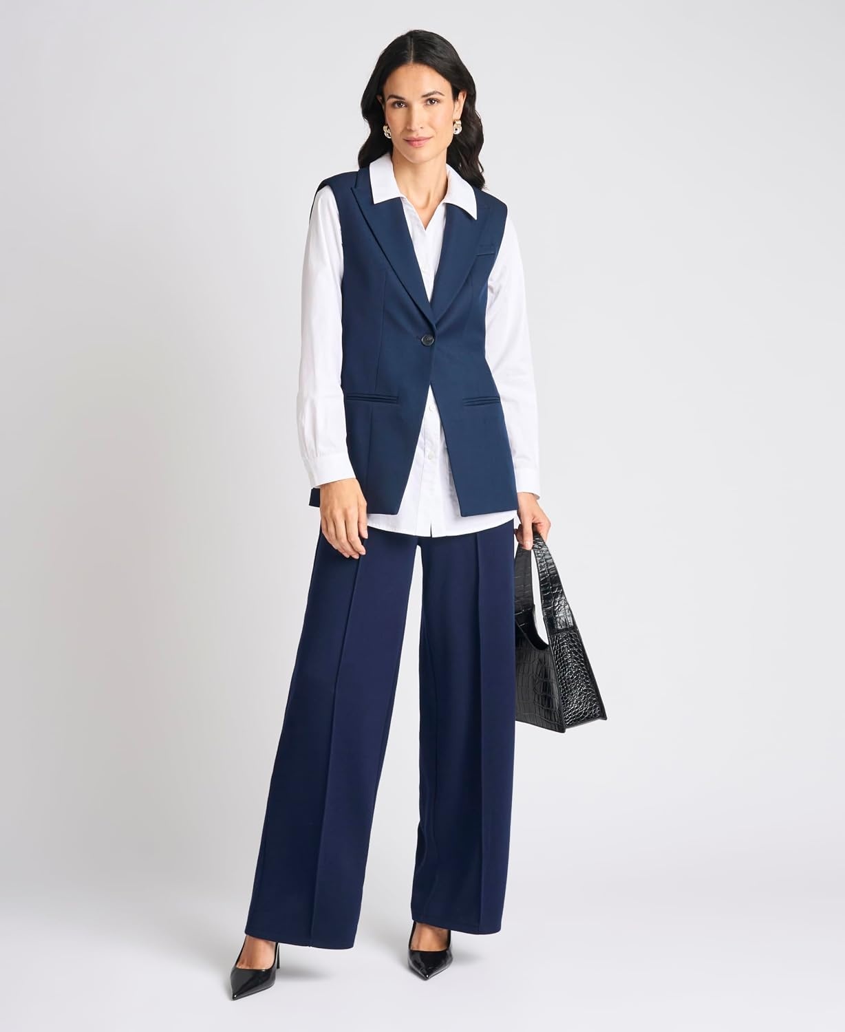 image:imageVince Camuto Womens Relaxed Wide Leg Pull on Trouser PantClassic Navy